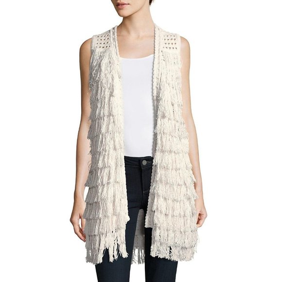 Alice + Olivia NWT Fringe Vest Crochet Cream Silk Extra Small XS - Picture 1 of 6